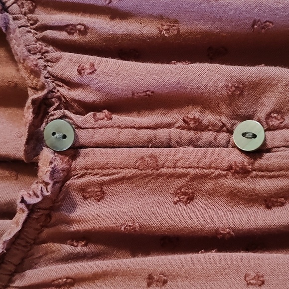 Lucky Brand Boho Cropped Swiss Dot Peasant Blouse Mauve Modal Blend Flowy Lace L - Picture 6 of 11